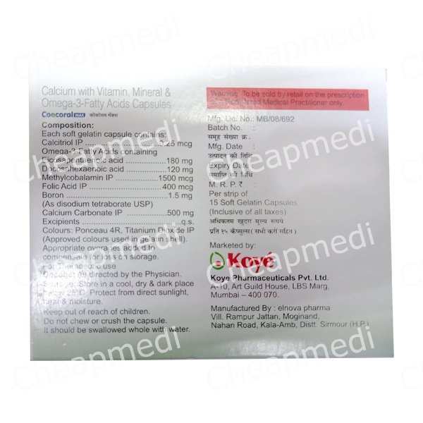 Coecoral Max with Calcium, Vitamins, Minerals & Omega 3 Fatty Acids | For Bone & Joint Health | Caps